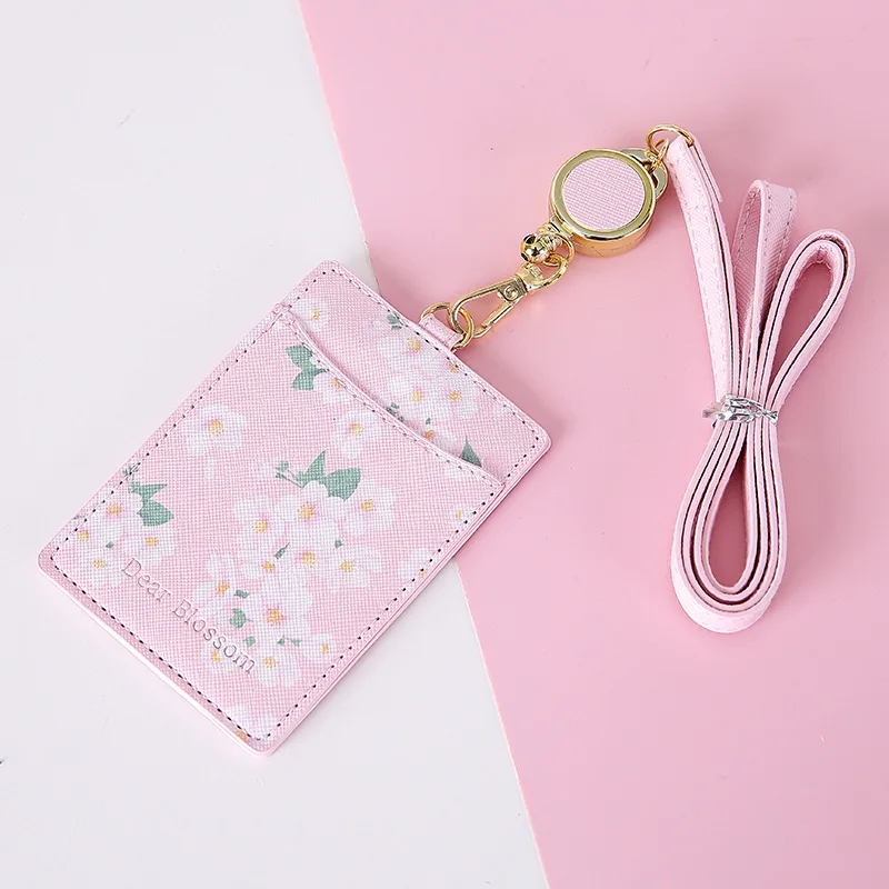 Porta insignias de cuero PU con diseño floral - clip para cordón