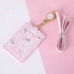 Porta insignias de cuero PU con diseño floral - clip para cordón