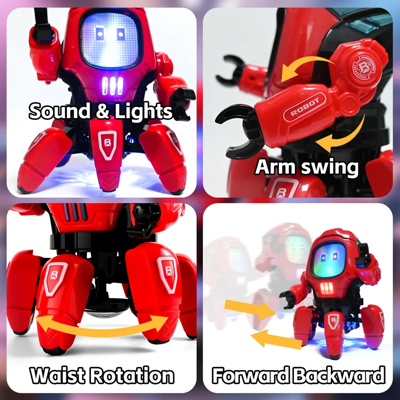 Robot LED interactivo infantil - 6 brazos musicales para niños