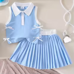 Conjunto verano bebé niña de algodón – blusa sin mangas lazo y falda