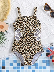 Traje de baño niña estampado leopardo recortado para surf