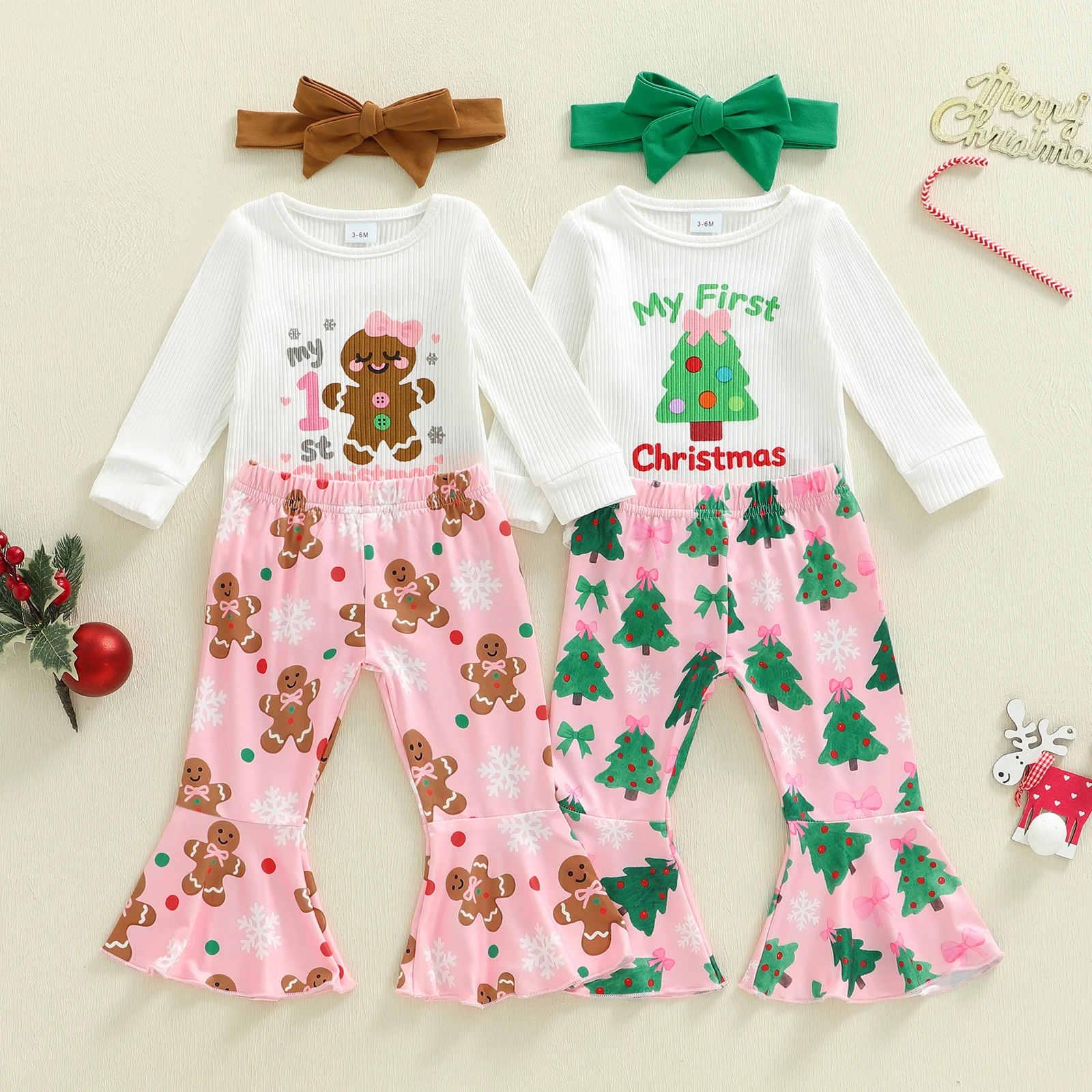 Tregren conjunto de Navidad para bebé niña con mameluco y diadema