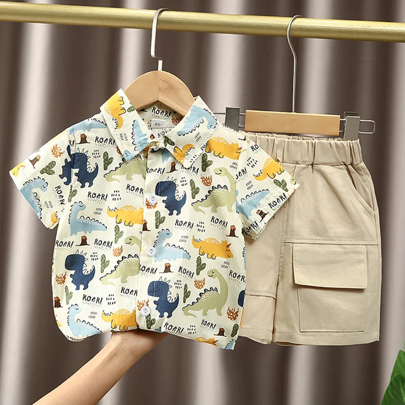Conjunto verano bebé niño de algodón dinosaurio con pantalón corto - imagen 2