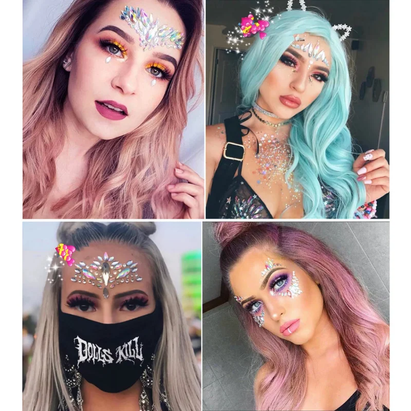 Tatuajes temporales faciales sexy 3D con purpurina y piedras festival - imagen 4