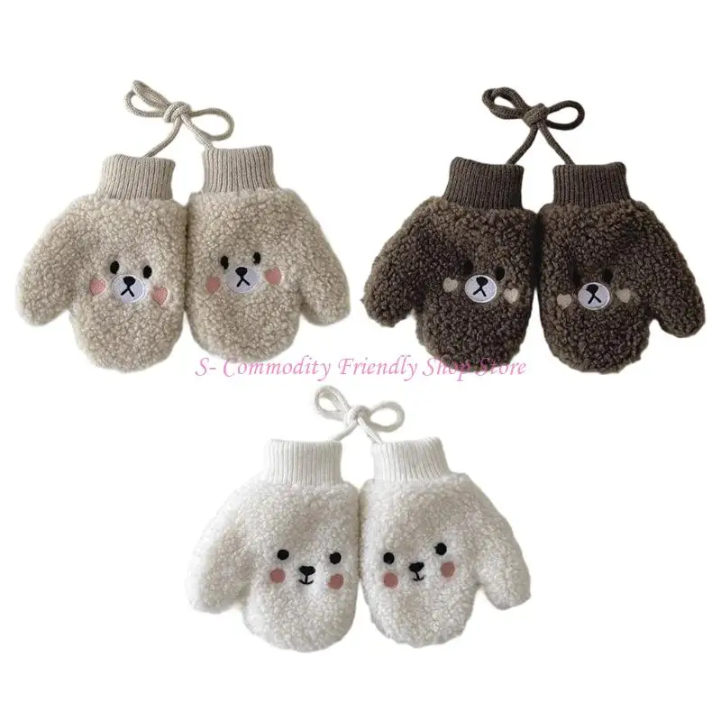 Guantes infantiles con diseño de oso y forro cálido