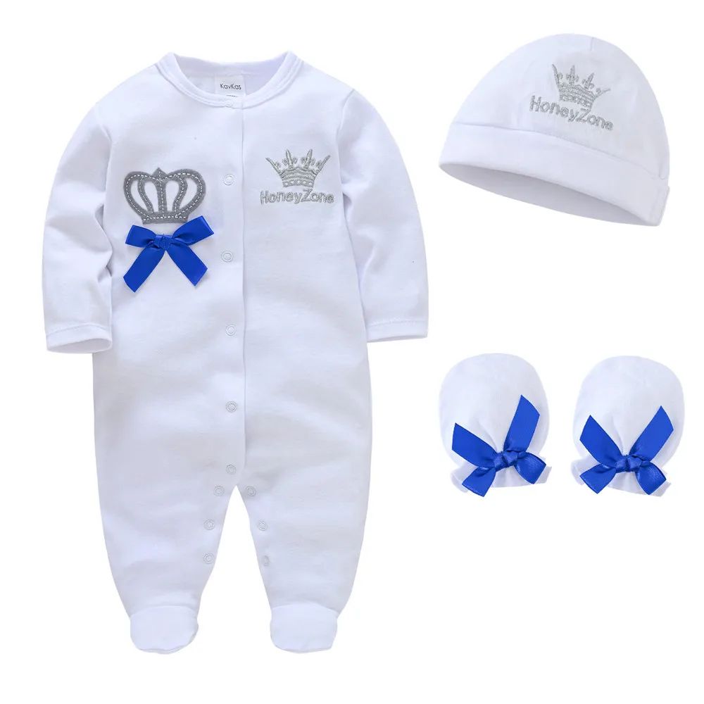 Pelele Royal Crown de algodón para bebé con gorro y guantes