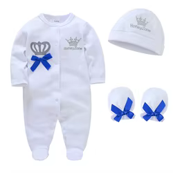 Pelele Royal Crown de algodón para bebé con gorro y guantes