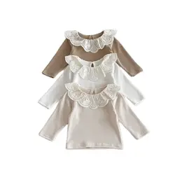 Camiseta de bebé algodón suave con cuello de encaje para recién nacido