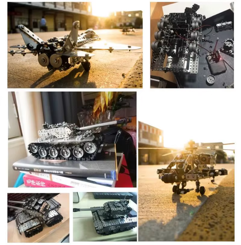 Construcción parcial del tanque RC con varias tuercas visibles