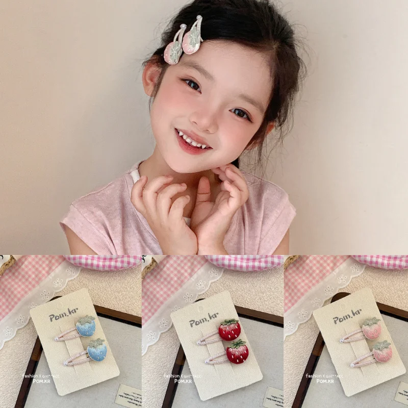 Pinzas para el cabello de tela con fresa, bebé y niña - imagen 4