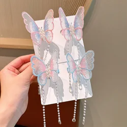 Horquillas mariposa de tela con borla para el pelo infantil niños