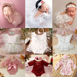 Vestido princesa encaje y diadema flores fotos recién nacido