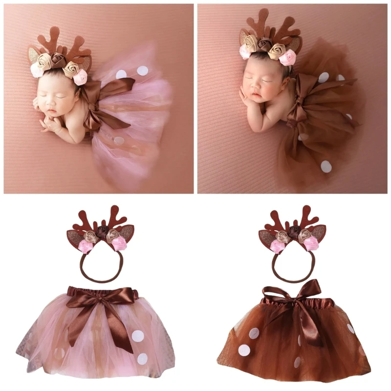 Tutú newborn con lazo y diadema floral suave para fotos de bebé - imagen 2