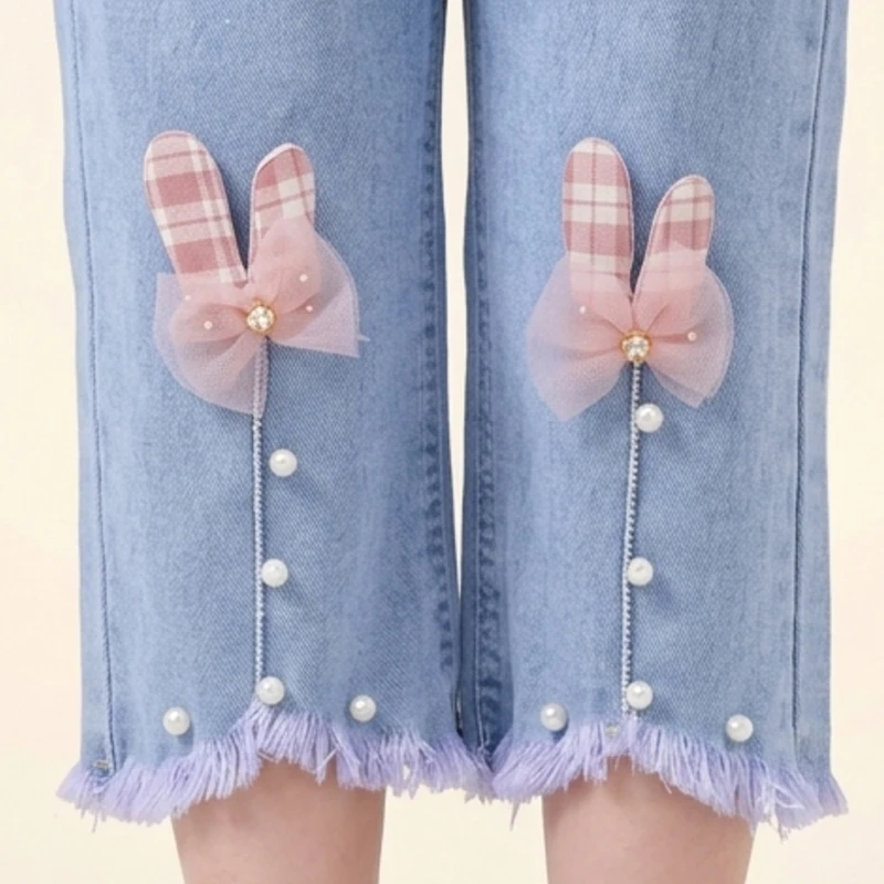 Pantalones Capri de mezclilla ligeros para niña con bordados - imagen 5