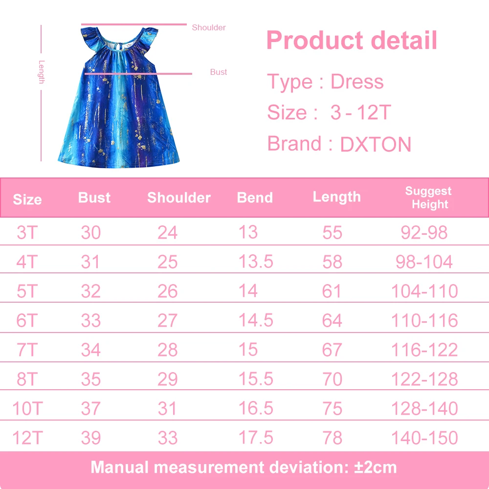 DXTON vestido princesa manga acampanada para niñas verano playa - imagen 2