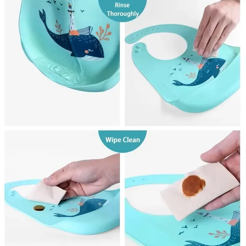 Babero de silicona impermeable para bebé – Estampado y ajustable - imagen 5
