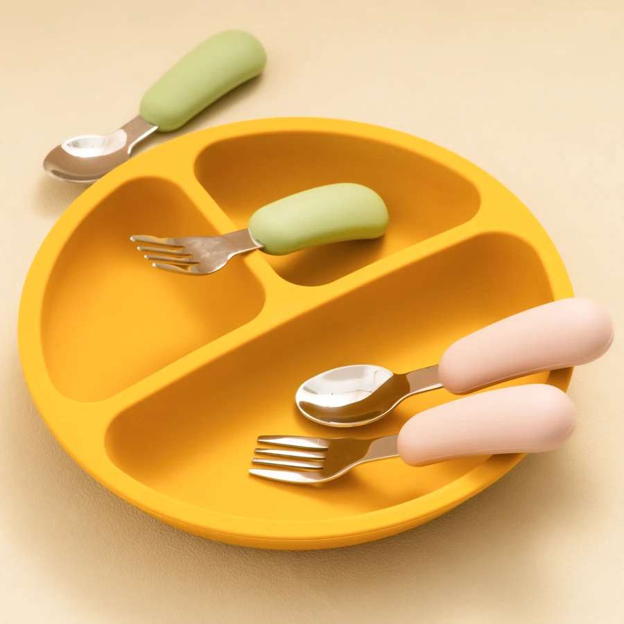 Utensilio infantil de acero inoxidable y silicona