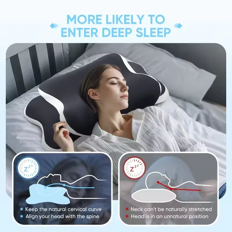 Almohada cervical ergonómica viscoelástica con funda de seda hielo
