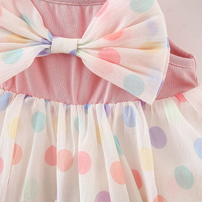 Vestido niña sin mangas en algodón con lazo estampado lunares - imagen 2