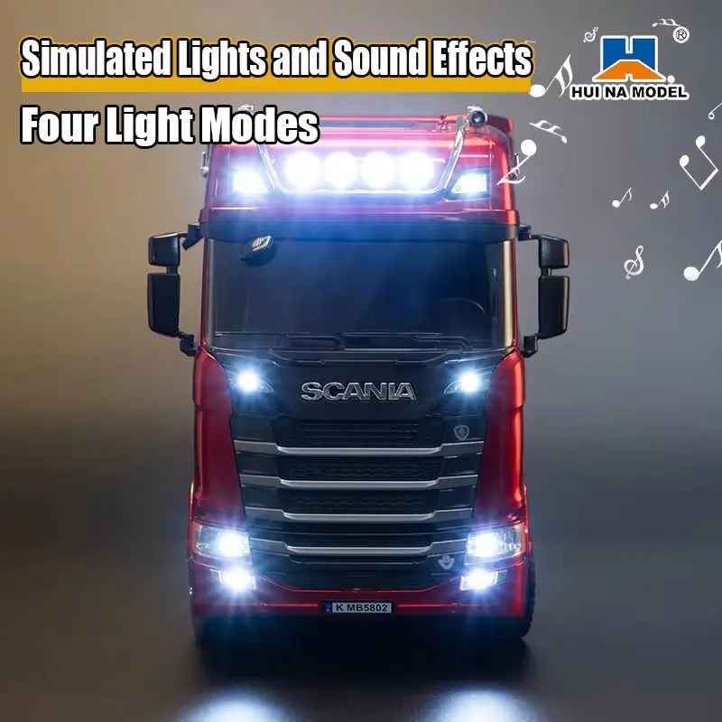 Camión RC de ingeniería Huina con luces y sonido para niños