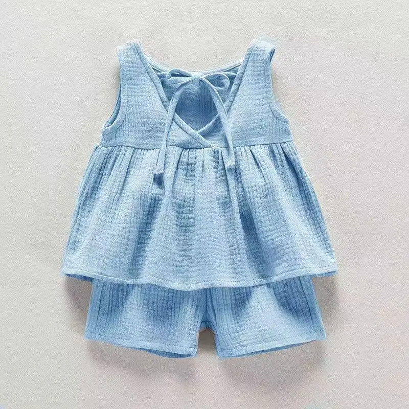 Conjunto interior de verano sin mangas para niñas algodón y lino - imagen 3