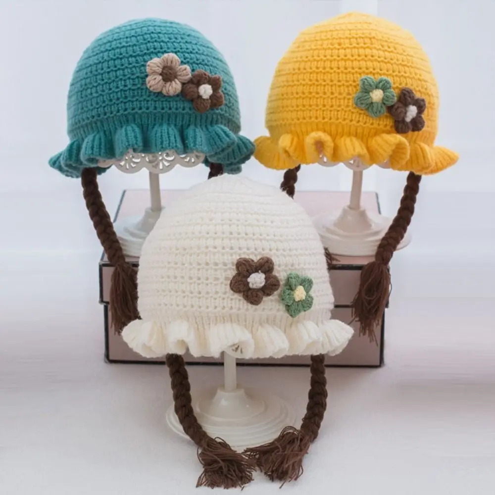 Gorro de lana invernal con flores para bebé y niño