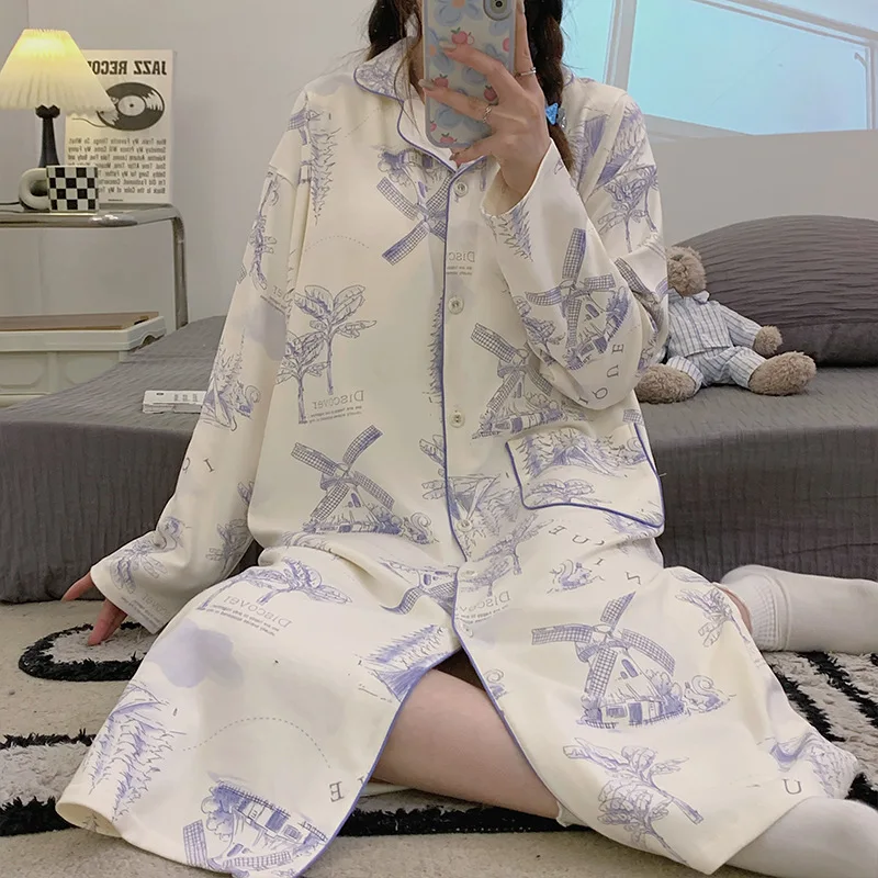 Pijama de lactancia de algodón transpirable para noches premamá - imagen 5