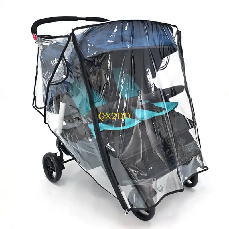 QX2D Protector de lluvia para cochecito gemelar con bolsillo - imagen 3