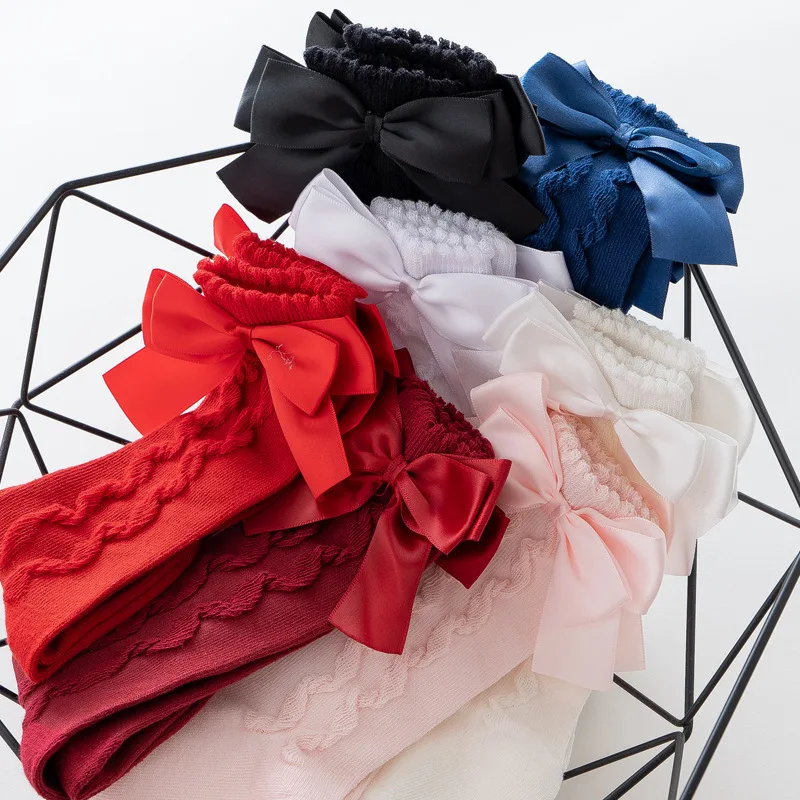 Calcetines largos de invierno para niñas con lazo – Suaves 0-5 años - imagen 5