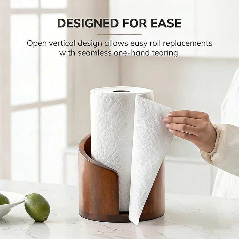 Portarrollos para papel de cocina en madera con base independiente - imagen 2