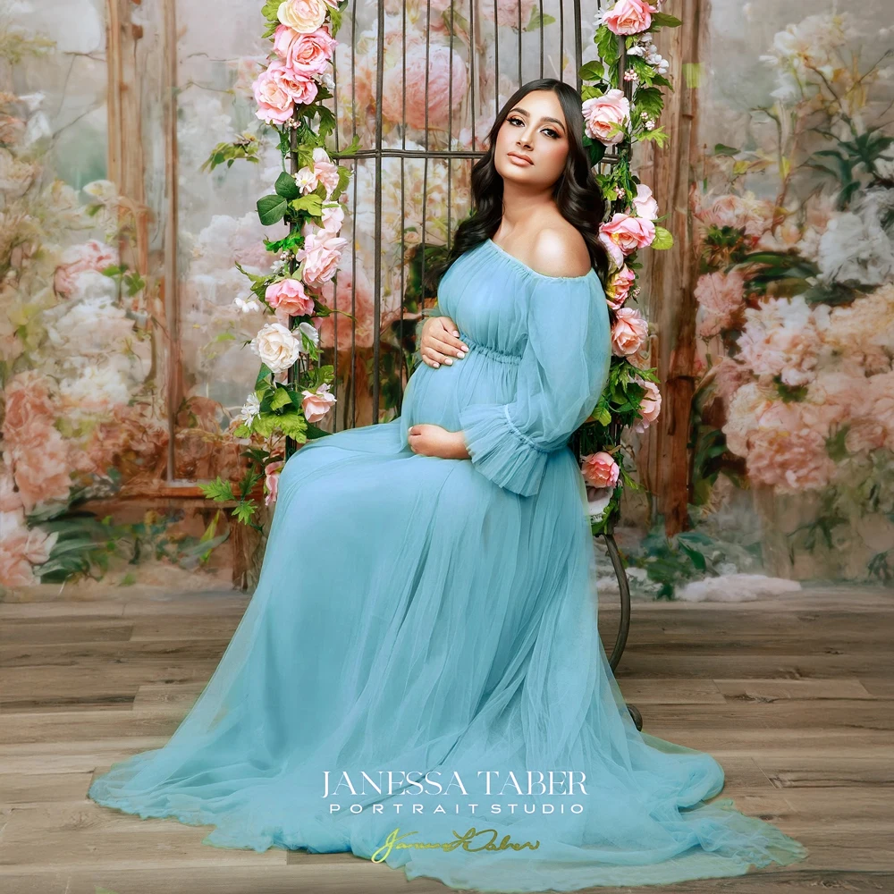 Vestido de maternidad en gasa de un hombro con manga burbuja - imagen 4