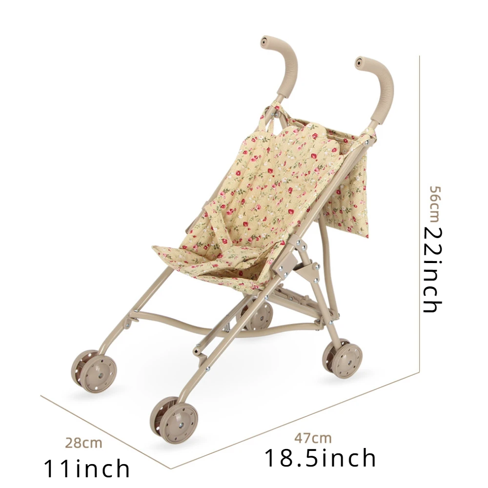 Cochecito de muñeca floral plegable con bolsa para accesorios - imagen 2