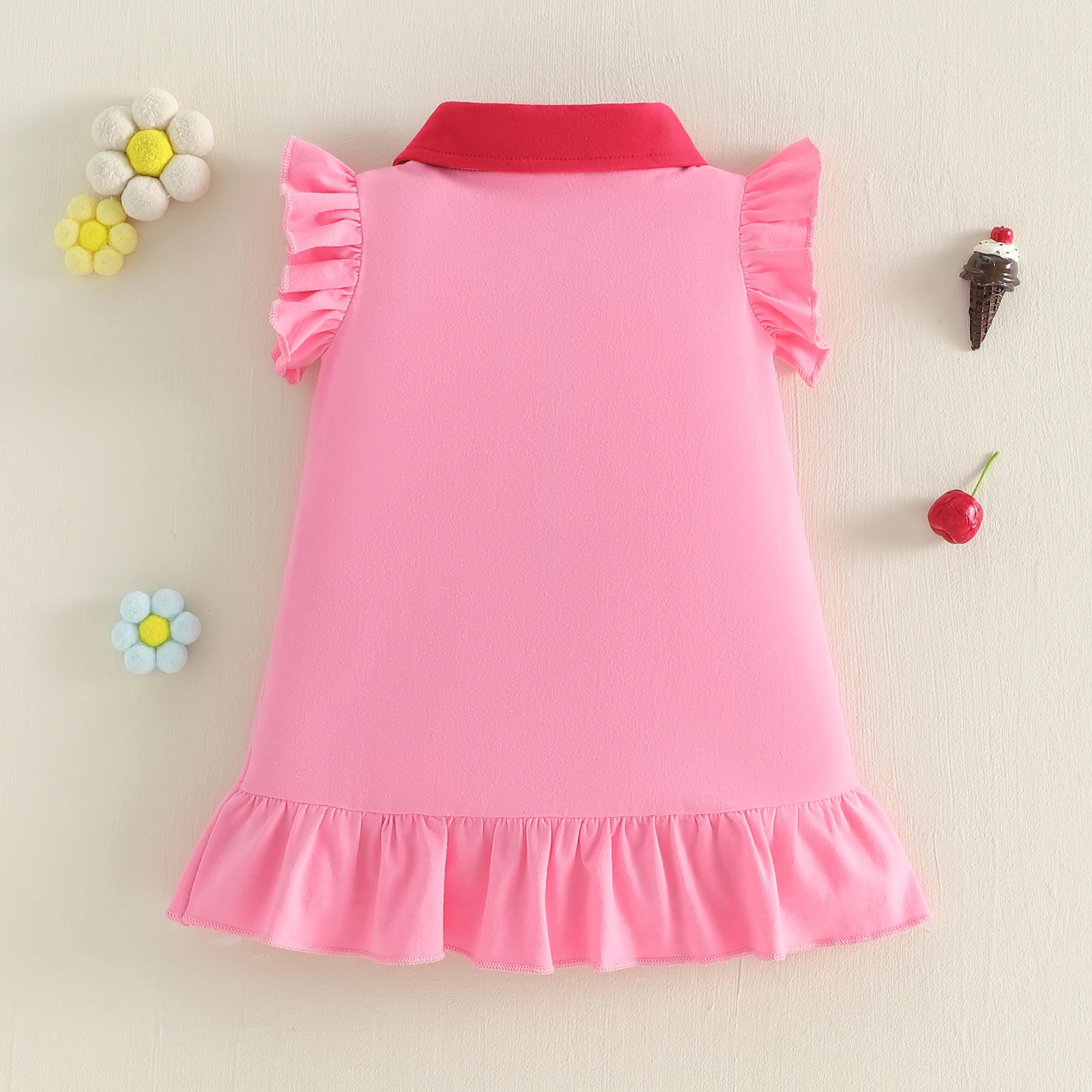 Vestido verano niña con volantes, cerezas, cuello vuelto y A - imagen 4