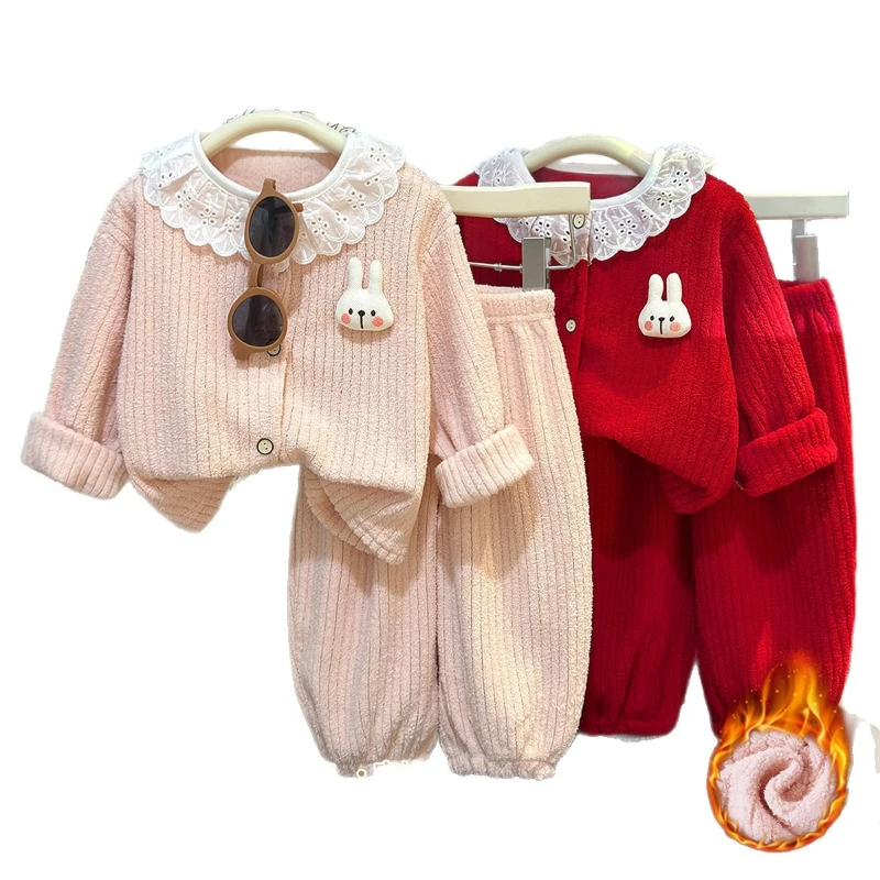 Conjunto de pijama de franela para niñas de invierno conejito - imagen 3