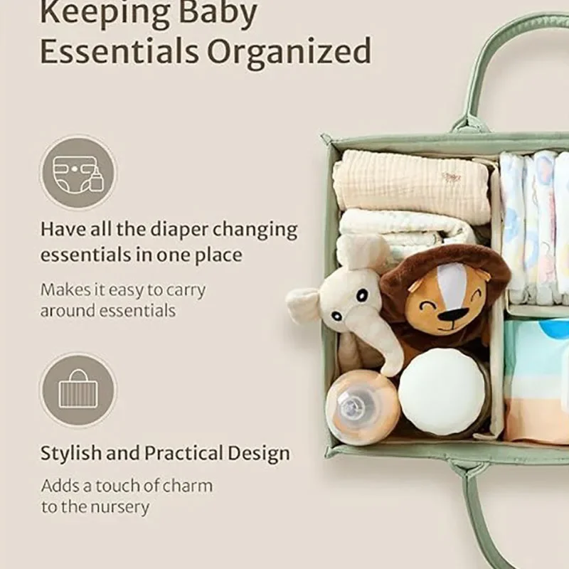 Bolsa organizadora de pañales portátil con compartimentos plegables - imagen 5