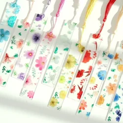 Marcapáginas floral de resina epoxi transparente para escuela