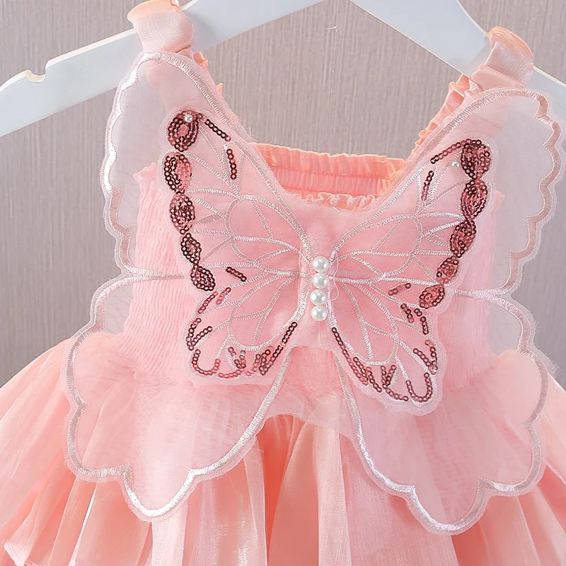 Vestidos de verano para niñas pastel princesa con mariposas y capas - imagen 5