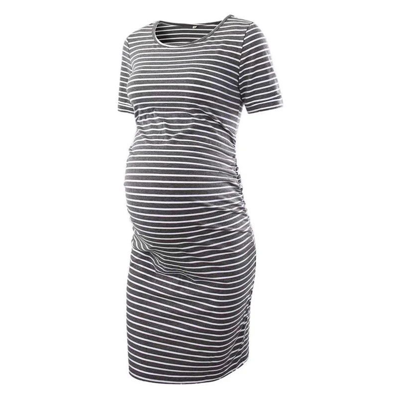 Vestido premamá a rayas de manga corta – Cómodo para el hogar