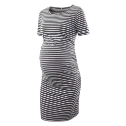 Vestido premamá a rayas de manga corta – Cómodo para el hogar