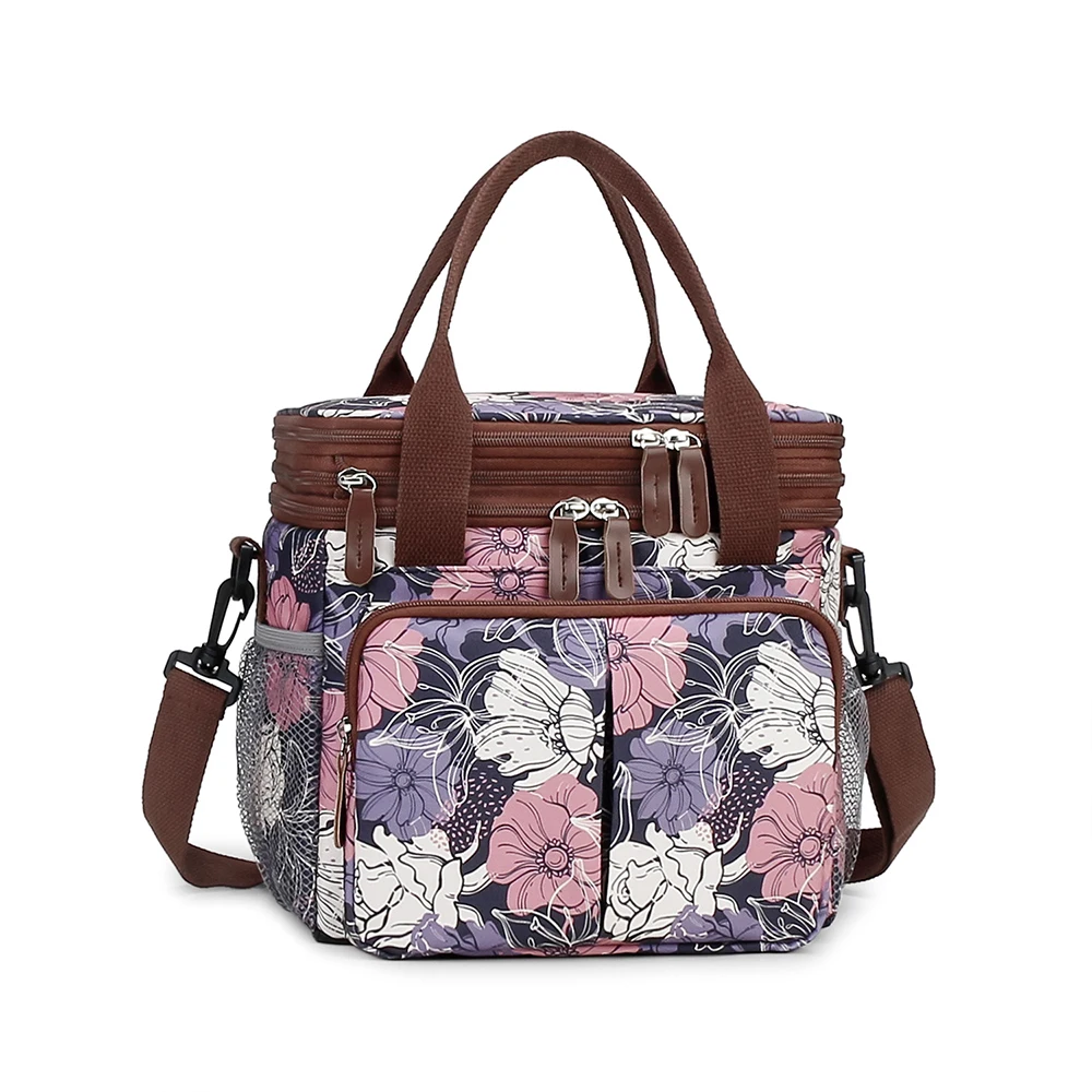 Bolsa de pañales floral vintage con bolsillo térmico y bandolera - imagen 2