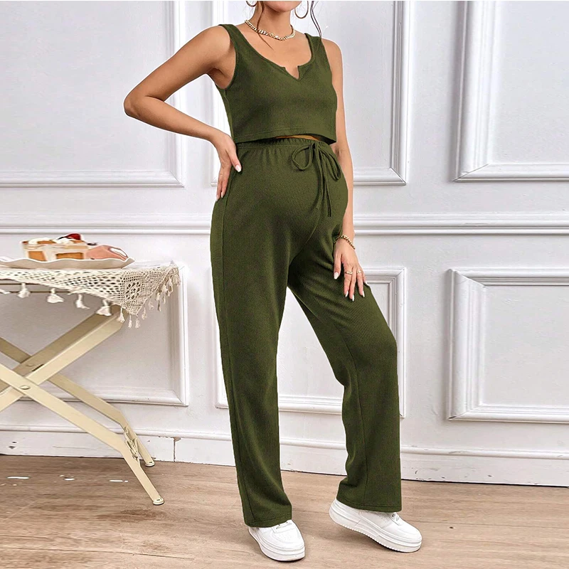 Conjunto premamá sin mangas y pantalón largo elástico para verano
