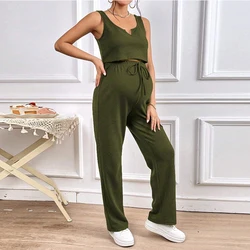Conjunto premamá sin mangas y pantalón largo elástico para verano