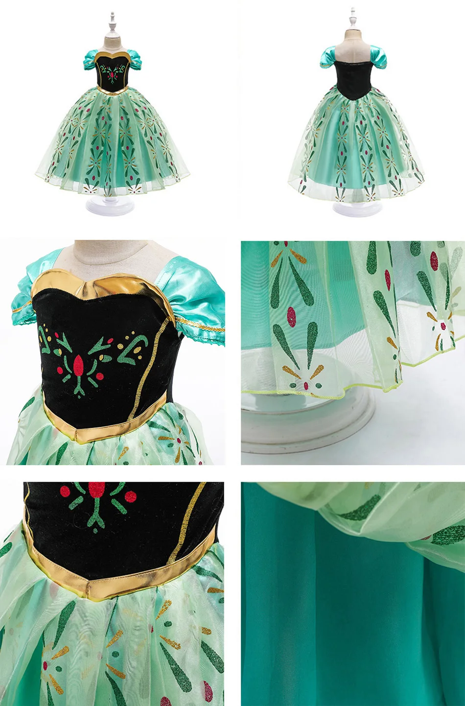 Detalle del vestido de princesa con falda de malla y cuerpo satinado