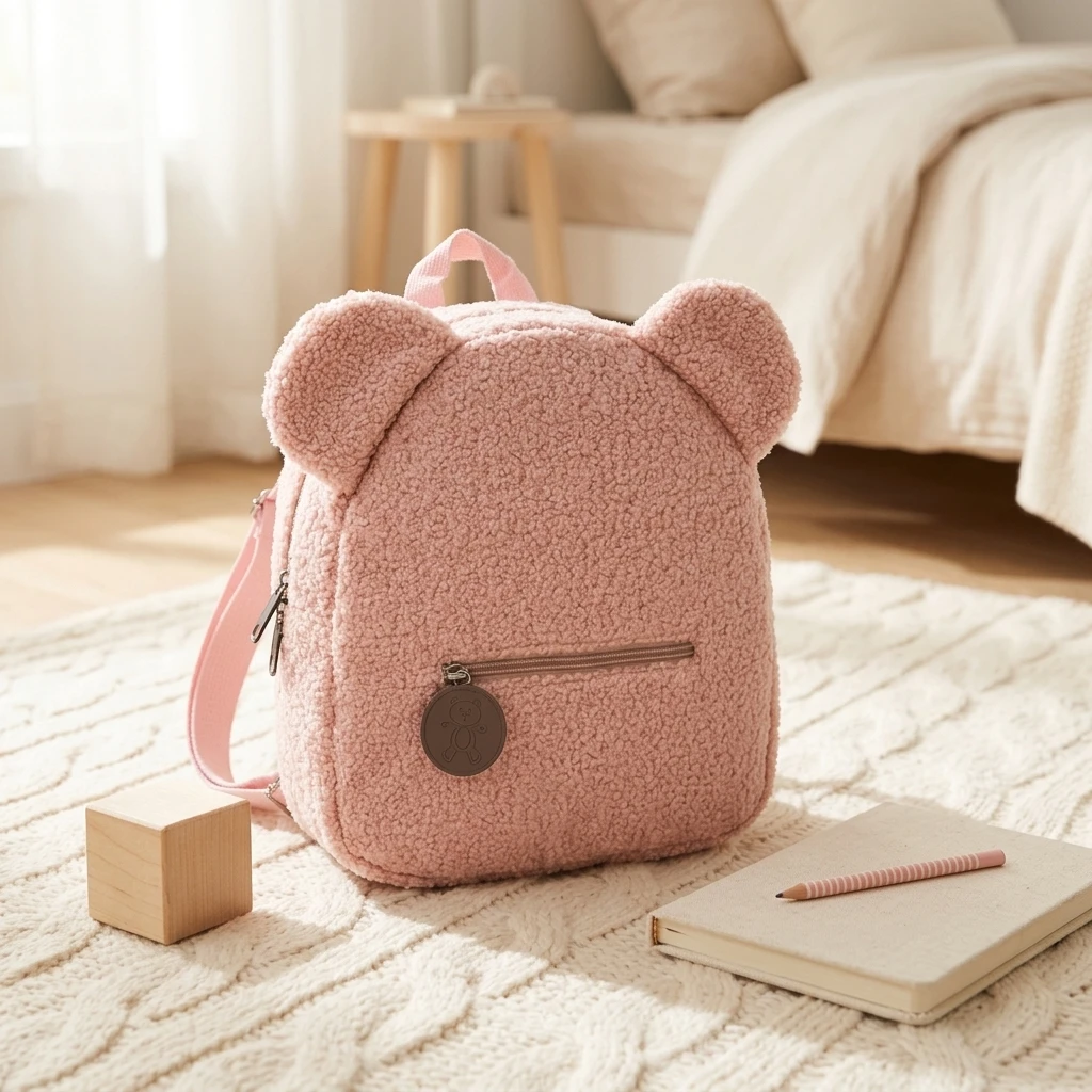 Mochila infantil pequeña de lana con orejas de oso impermeable cálida - imagen 5