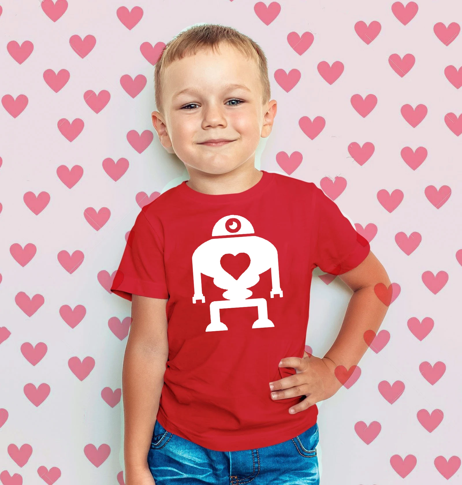Camiseta Little Love Machine Robot San Valentín para niño