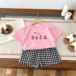 Conjunto verano bebé niña: camiseta manga corta y bermuda cuadros