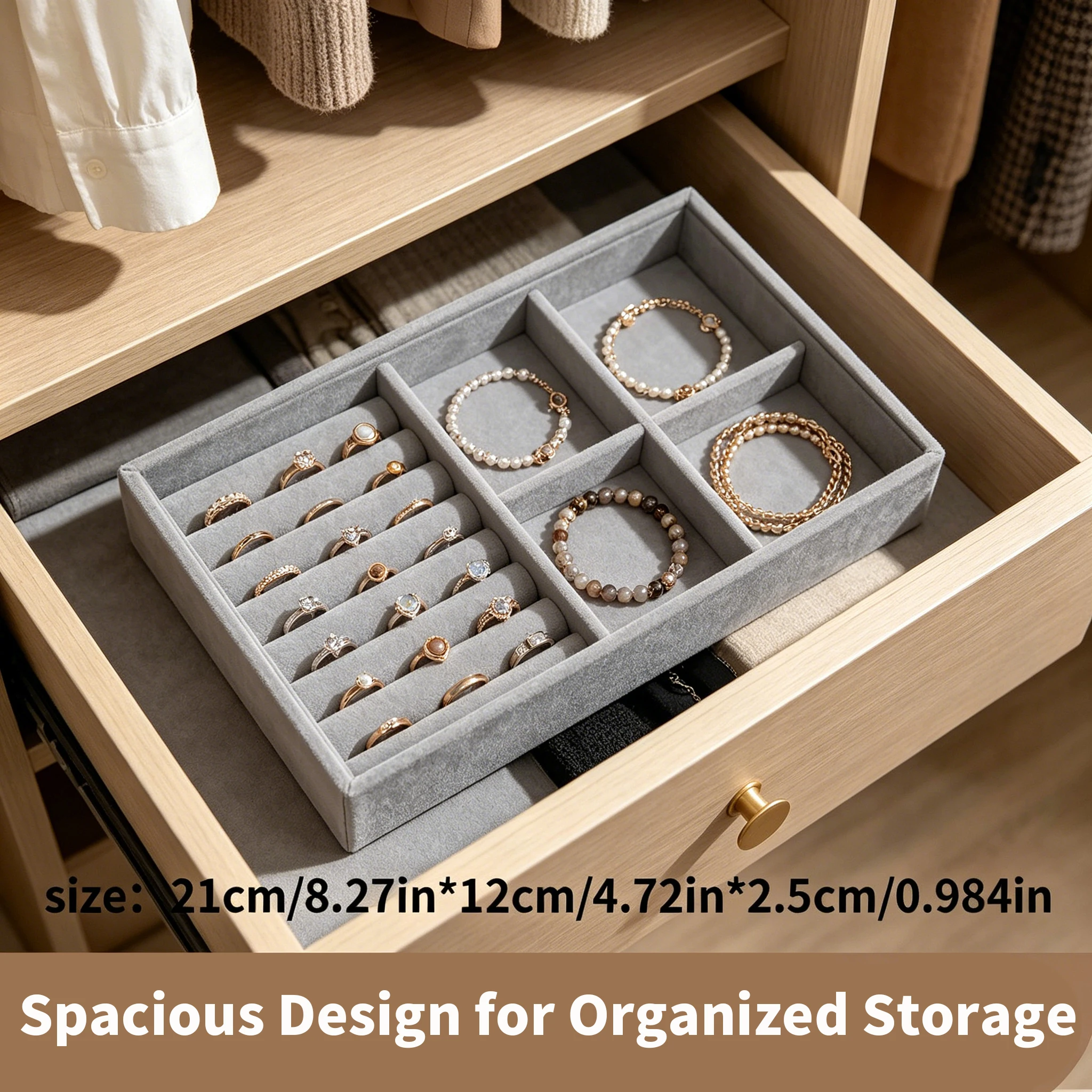 Organizador de joyas de terciopelo con compartimentos apilables - imagen 3