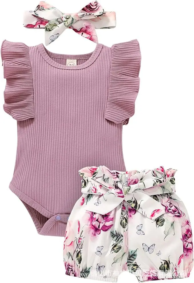 Ropa de verano para bebé: mono sin mangas y pantalón corto lazo