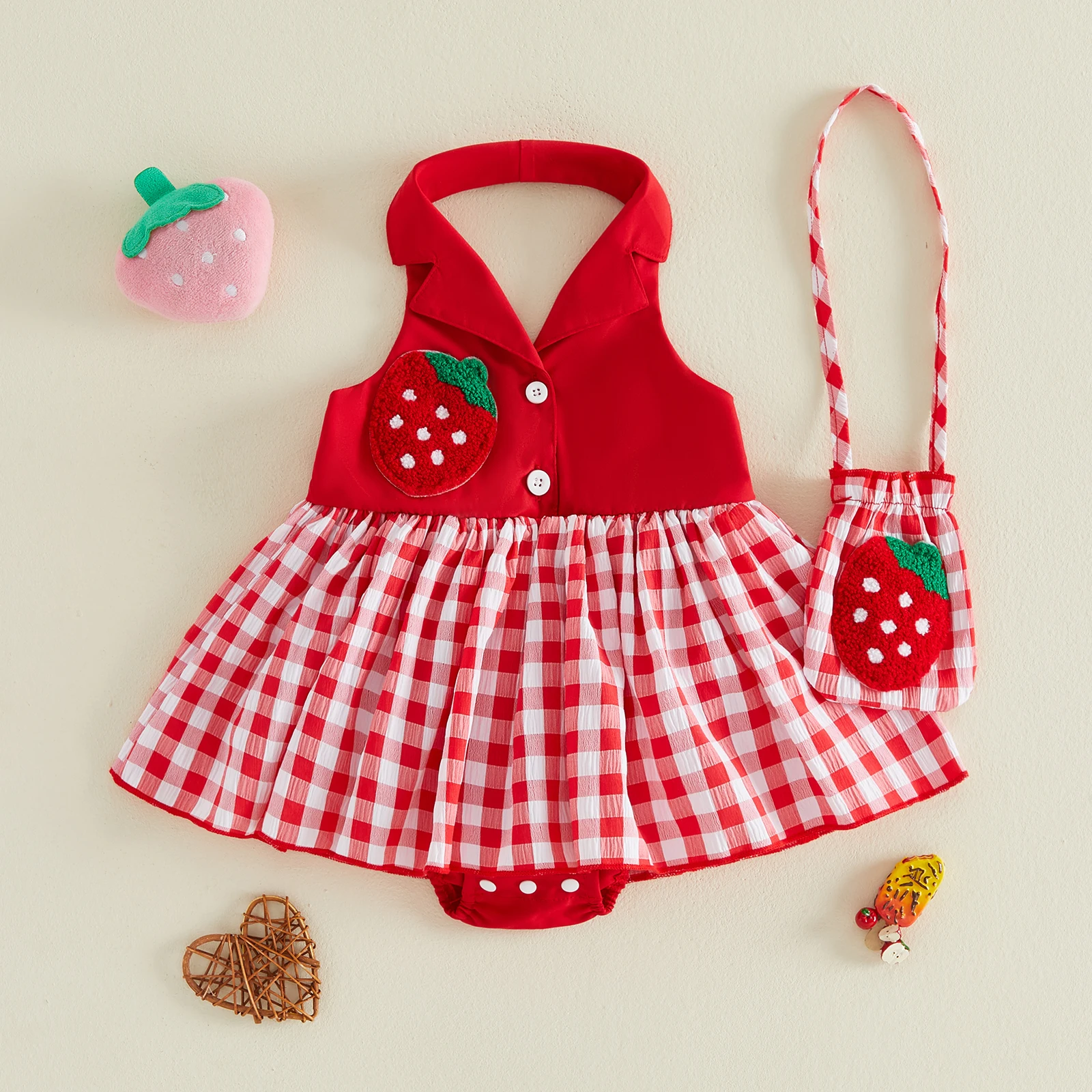 Conjunto de verano para niña con vestido sin mangas estampado fresa - imagen 5