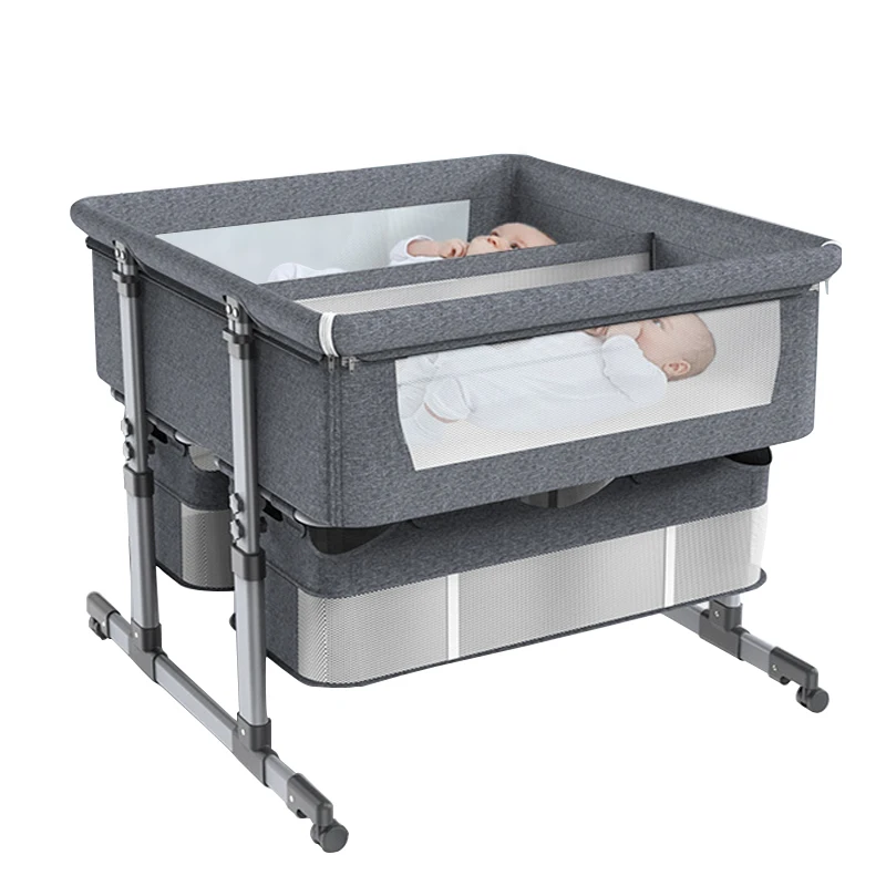 Cuna portátil plegable doble con altura ajustable para bebé